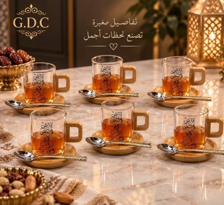 طقم شاي وقرفة خط عربي