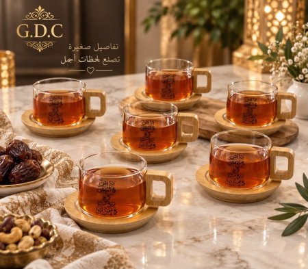 طقم كاسات شاي خط عربي