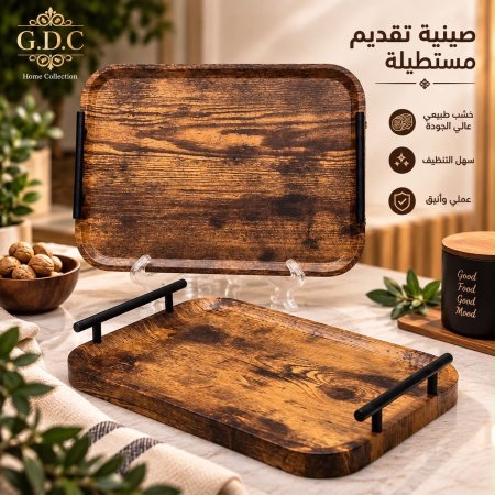 طقم صواني خشب قطعتين